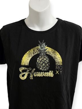ROXY Hawaii Graphic Tee Black Pineapple Rainbow Surf Shirt